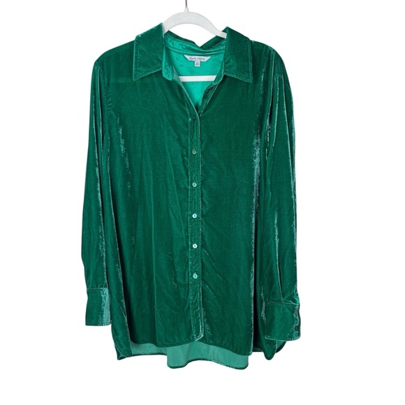 John Mark Crushed Velvet Button Down Top Women’s Size XL Green Boho Long Sleeve - Picture 2 of 7